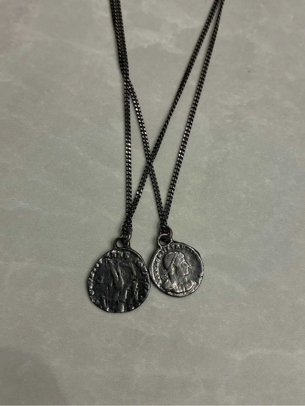 John Varvatos x M. Cohen Hematite Beaded Silver Chain Coins Necklace